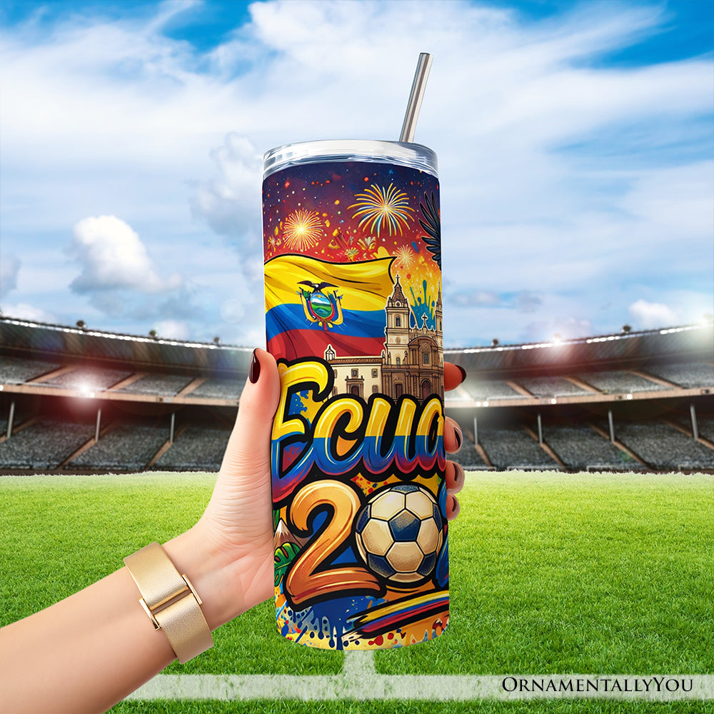 Ecuador 2026 Soccer Cup Global Championship 20oz Tumbler With Lid and Stainless Steel Straw, Fans Football Gift Cup