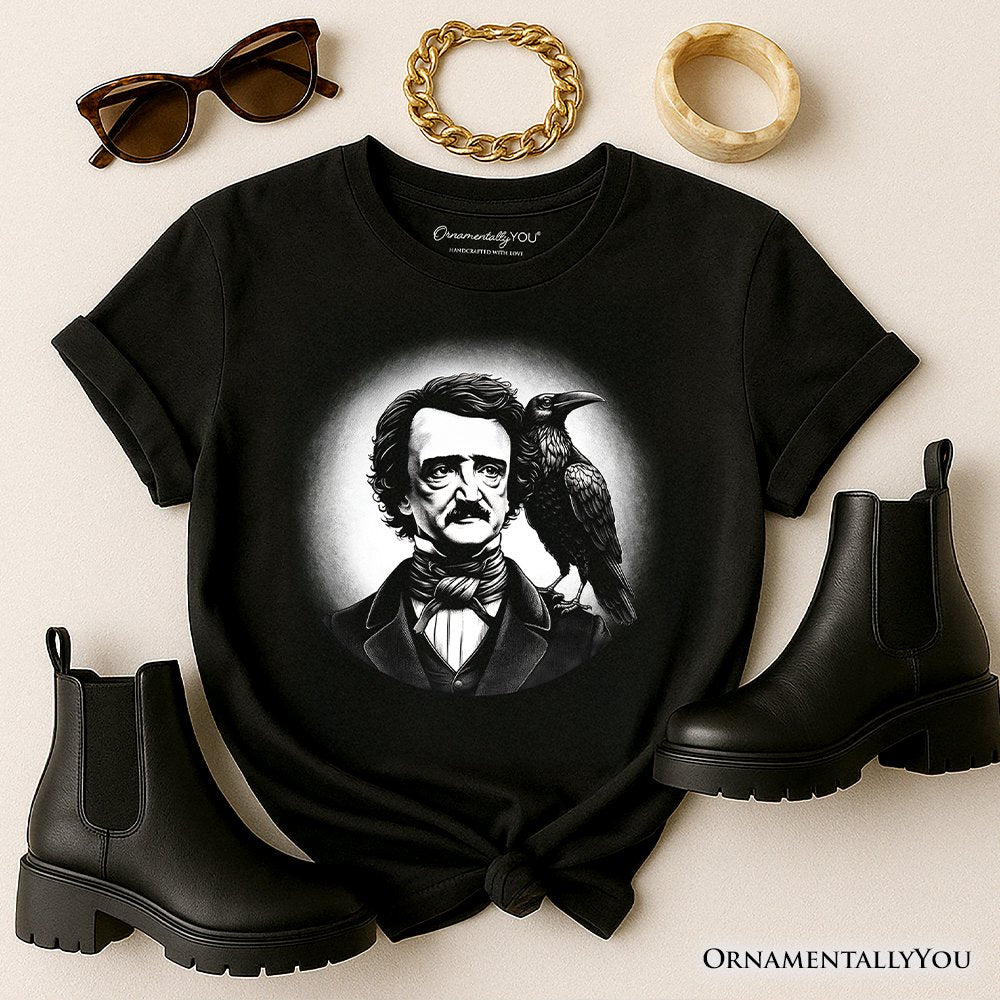 Edgar Allan Poe Spooky Portrait T-Shirt, Horror Villain Theme Halloween Tee T-Shirts OrnamentallyYou Black XS 