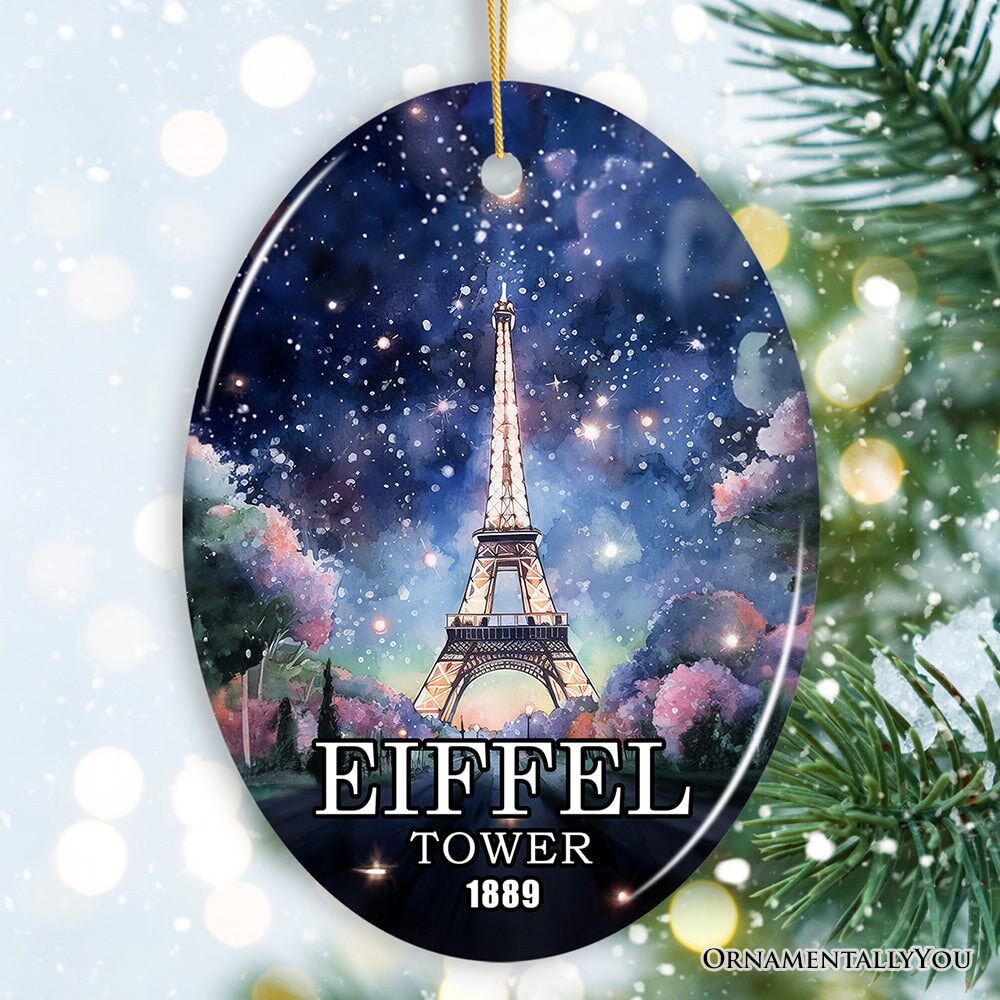 Eiffel Tower Majestic Night View Christmas Ornament, France Souvenir and Gift Ceramic Ornament OrnamentallyYou 