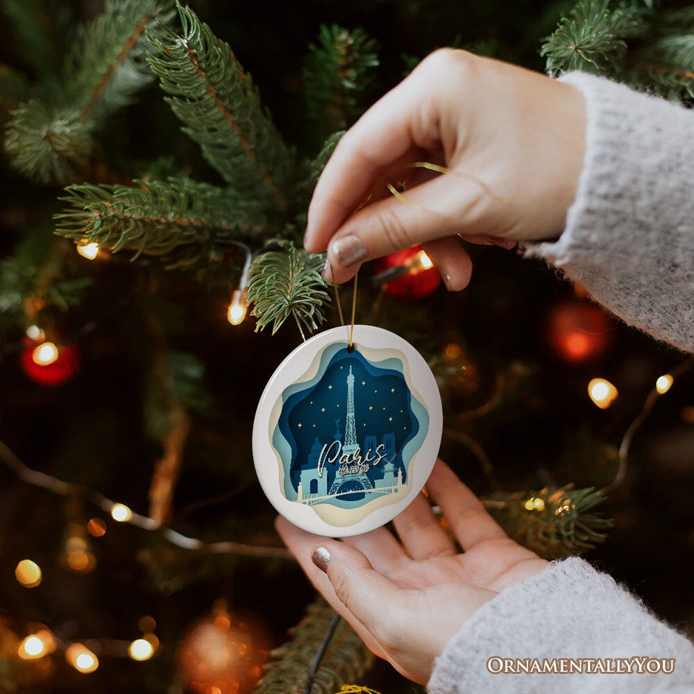 Eiffel Tower Paris at Night Scene in 3D Paper Art Gift Christmas Ornament Ceramic Ornament OrnamentallyYou 