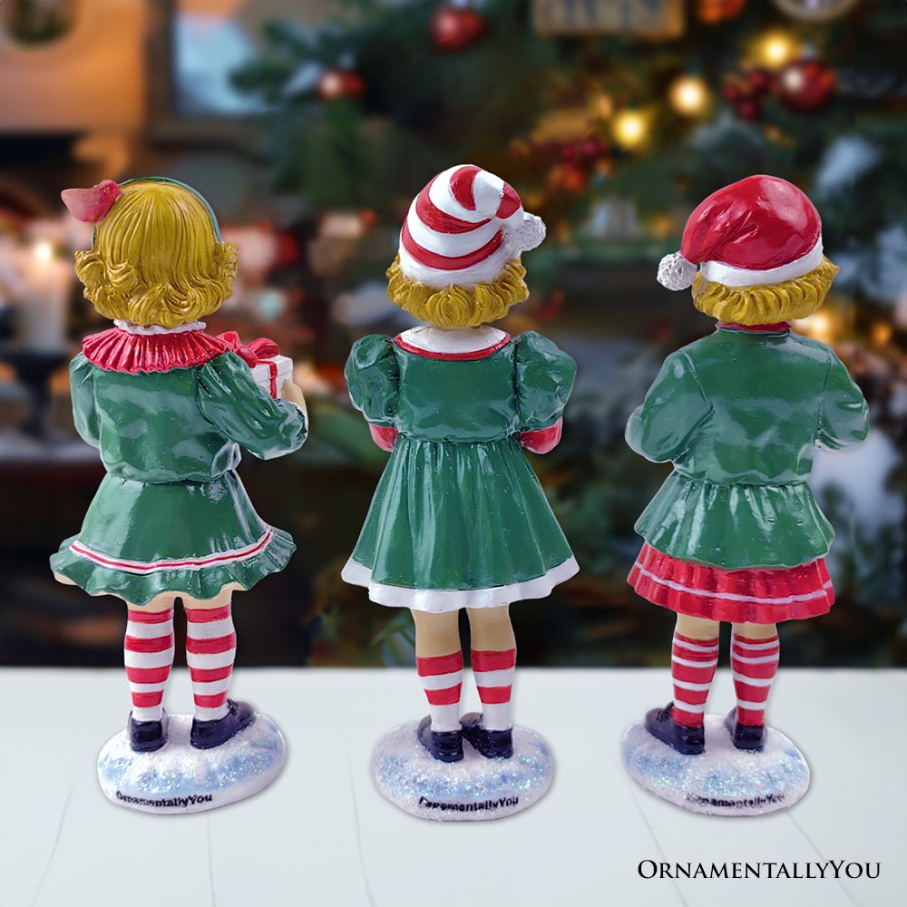 (Pre-Order) Elegant Victorian Christmas Girl Set of Three Figurines, 6" Holiday Home Decor Resin Statues OrnamentallyYou 