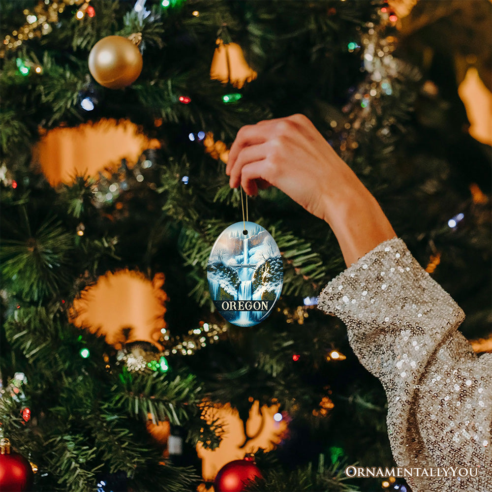 Enchanting Oregon Multnomah Falls Winter Ornament, Pacific Northwest Waterfall Christmas Gift and Nature Tree Decor