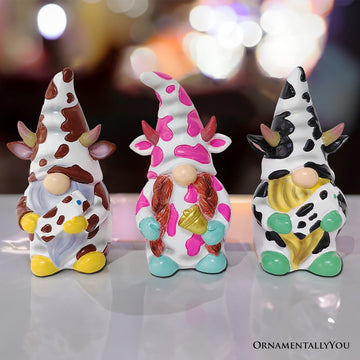 (Pre-Order) Endearing Cow Gnome Trio Mini Statue Set of Three, 5" Miniature Figurine and Unique Farm Resin Garden Statue Resin Statues OrnamentallyYou 