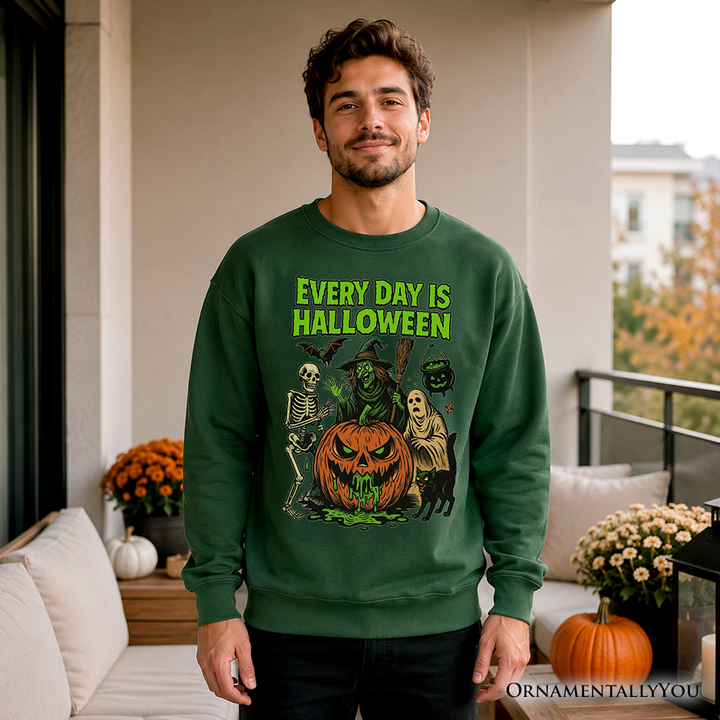 Every Day Is Halloween Sweatshirt, Vintage Pumpkin Witch Spooky Sweater for Eternal Spook Enthusiasts