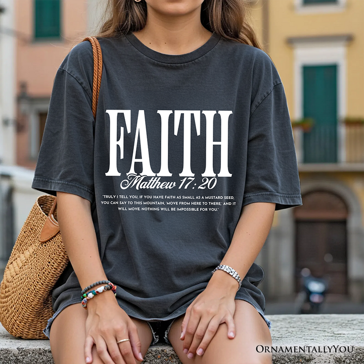 Faith Matthew 17:20 Christian T-Shirt, Minimal Bible Verse Inspirational Tee