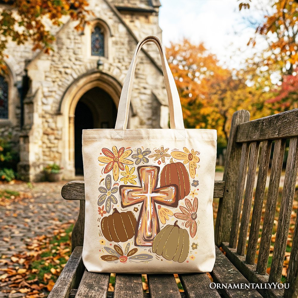 Fall Blessings Tote Bag, Autumn Christian Faith Gift Shopper Tote Bag OrnamentallyYou Beige 