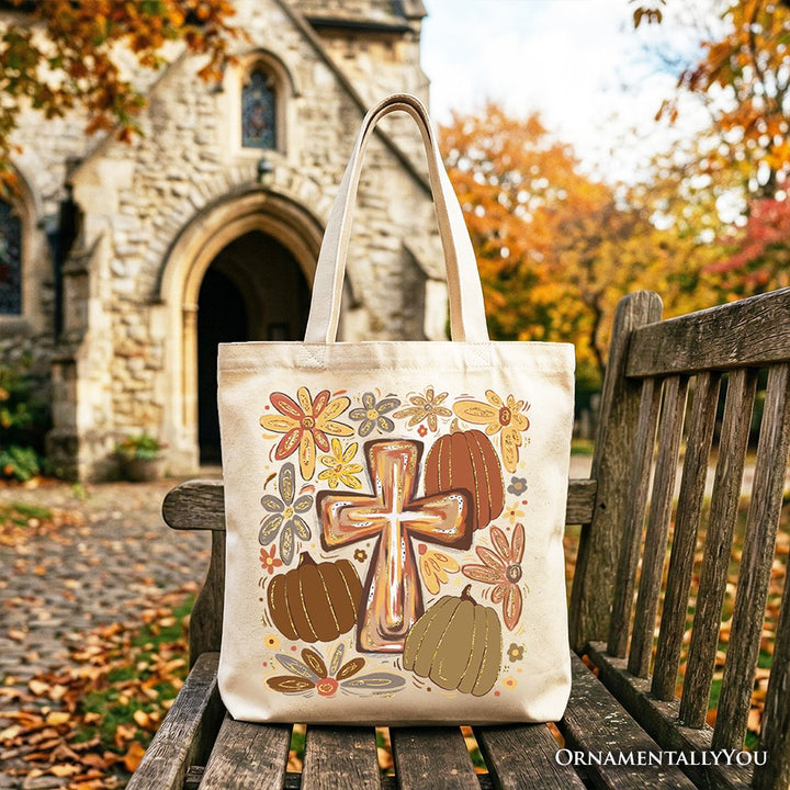 Fall Blessings Tote Bag, Autumn Christian Faith Gift Shopper Tote Bag OrnamentallyYou Beige 
