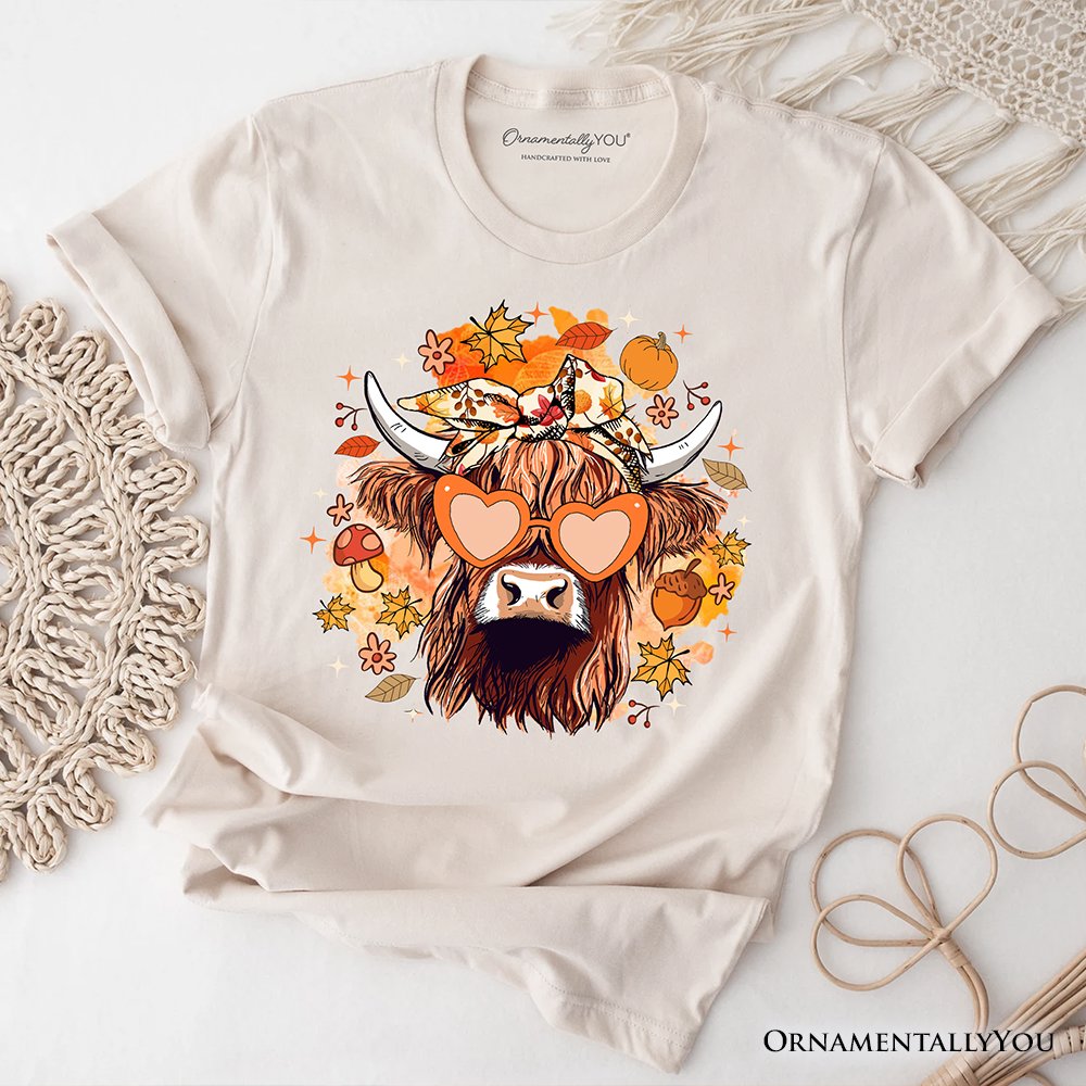 Fall Highland Cow T-Shirt, Messy Bun Howdy Tee with Autumn Vibes T-Shirts OrnamentallyYou Natural XS 