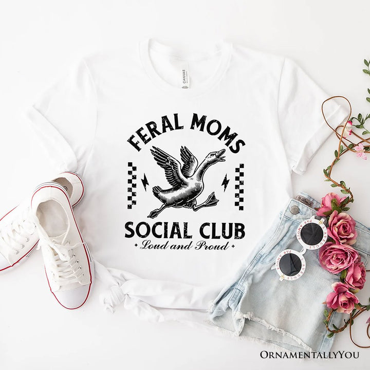 Feral Moms Social Club Goose T-Shirt, Funny White and Natural Tee for Loud and Proud Moms T-Shirts OrnamentallyYou White XS 