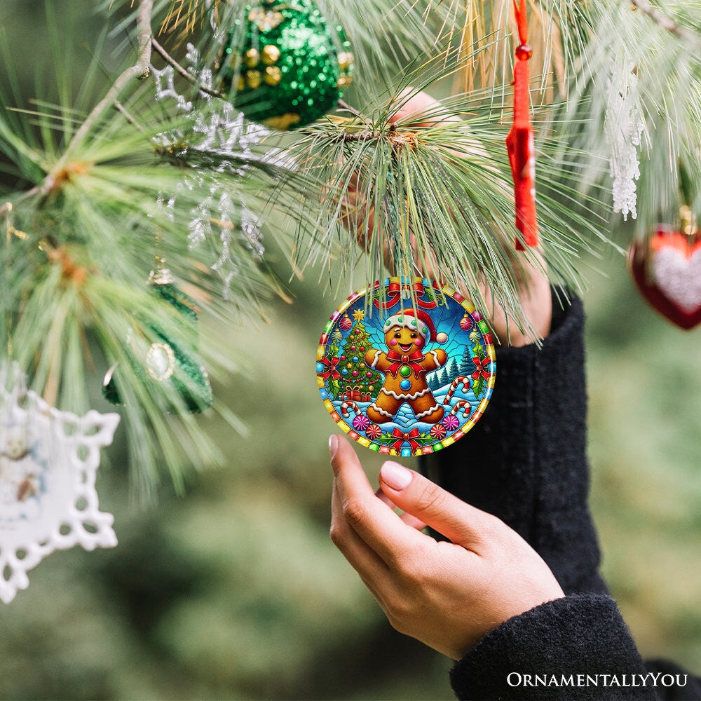 Festive Candyland Gingerbread Man Ornament, Sweet Christmas Gift Ceramic Ornament OrnamentallyYou 
