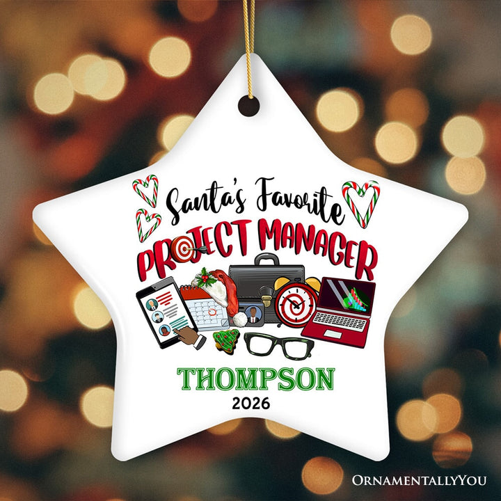Festive Santa’s Favorite Project Manager Personalized Christmas Ornament, Business Team Coordinator and Leadership Recognition Gift Ceramic Ornament OrnamentallyYou Star 