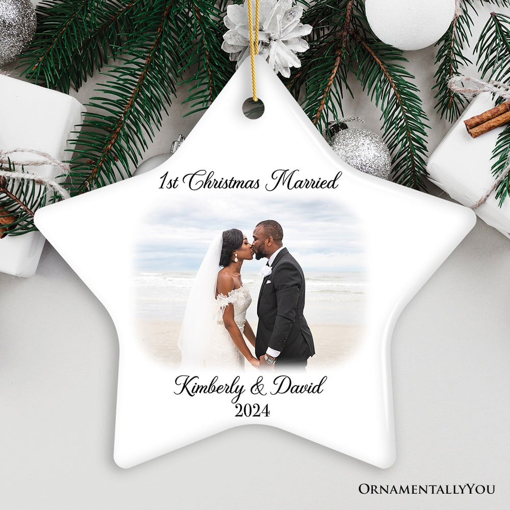 First Christmas Married Personalized Photo Ornaments, Mr And Mrs Wedding Gift Ceramic Ornament OrnamentallyYou Star 