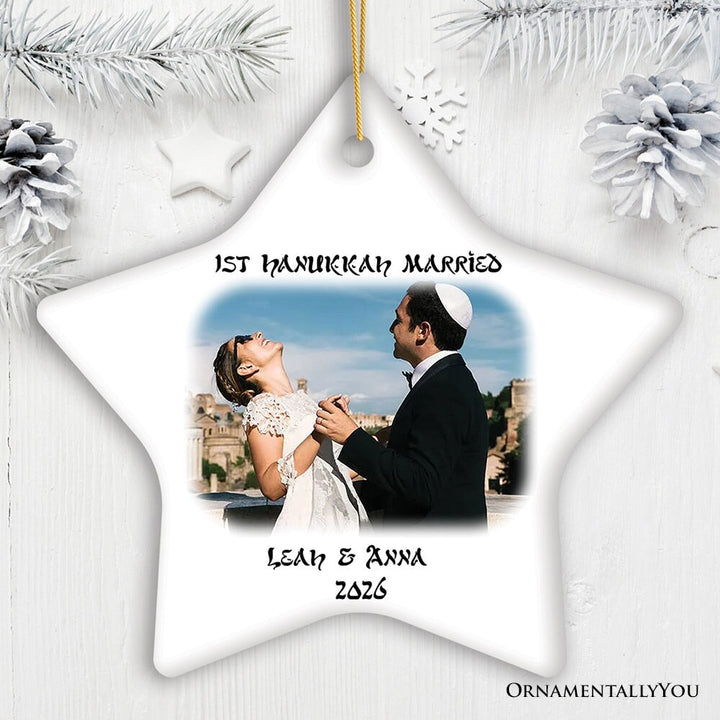 First Hanukkah Married Personalized Photo Ornaments, Engagement Gift Ceramic Ornament OrnamentallyYou Star 