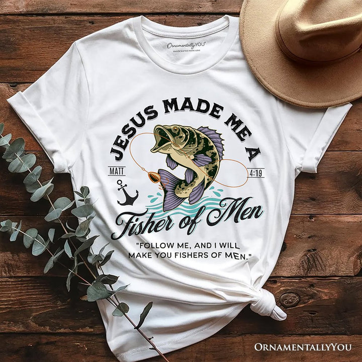 Fisher of Men Christian T-Shirt, Matthew 4:19 Bible Verse Fisherman Tee T-Shirts OrnamentallyYou White XS 