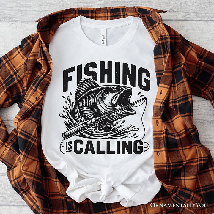 Fishing Is Calling T-Shirt, White Outdoor Tee for Fishermen Dads T-Shirts OrnamentallyYou White XS 