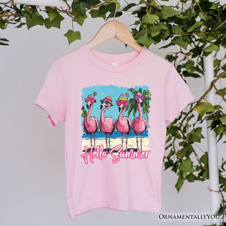 Flamingo Hello Summer T-Shirt, Tropical Beach Vacation Tee T-Shirts OrnamentallyYou Soft Pink XS 