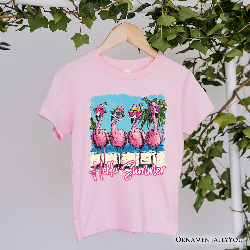 Flamingo Hello Summer T-Shirt, Tropical Beach Vacation Tee