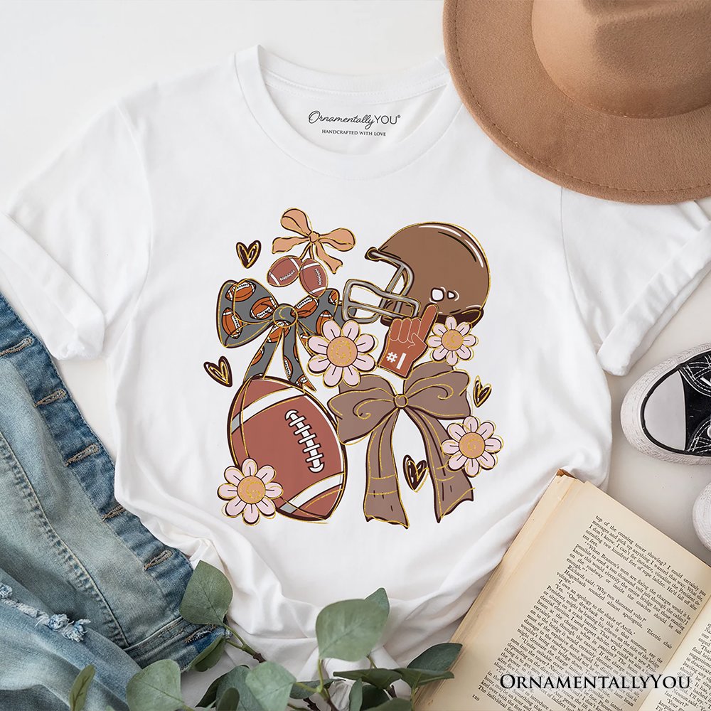 Football Mom Coquette Bow Daisy T-Shirt, Retro Fall Game Day Preppy Tee T-Shirts OrnamentallyYou White XS 