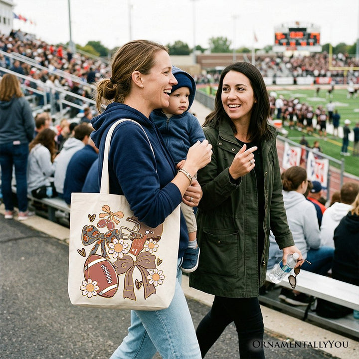 Football Mom Coquette Bow Daisy Tote Bag, Retro Fall Game Day Preppy Gift Shopper Tote Bag OrnamentallyYou 