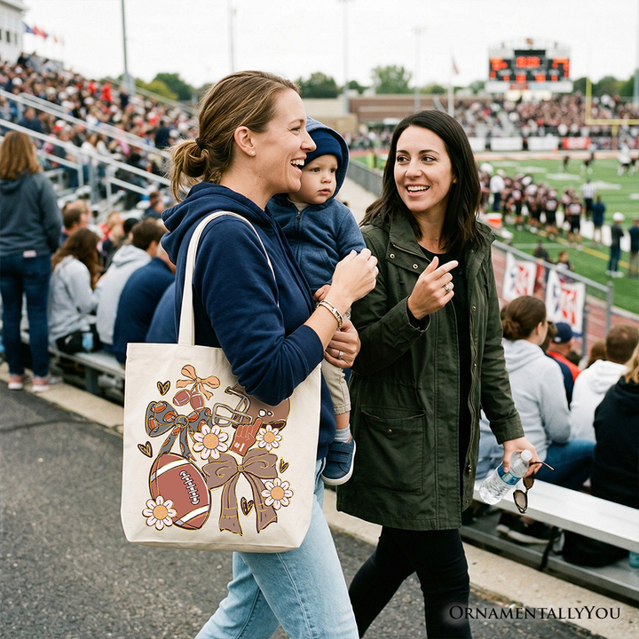 Football Mom Coquette Bow Daisy Tote Bag, Retro Fall Game Day Preppy Gift Shopper
