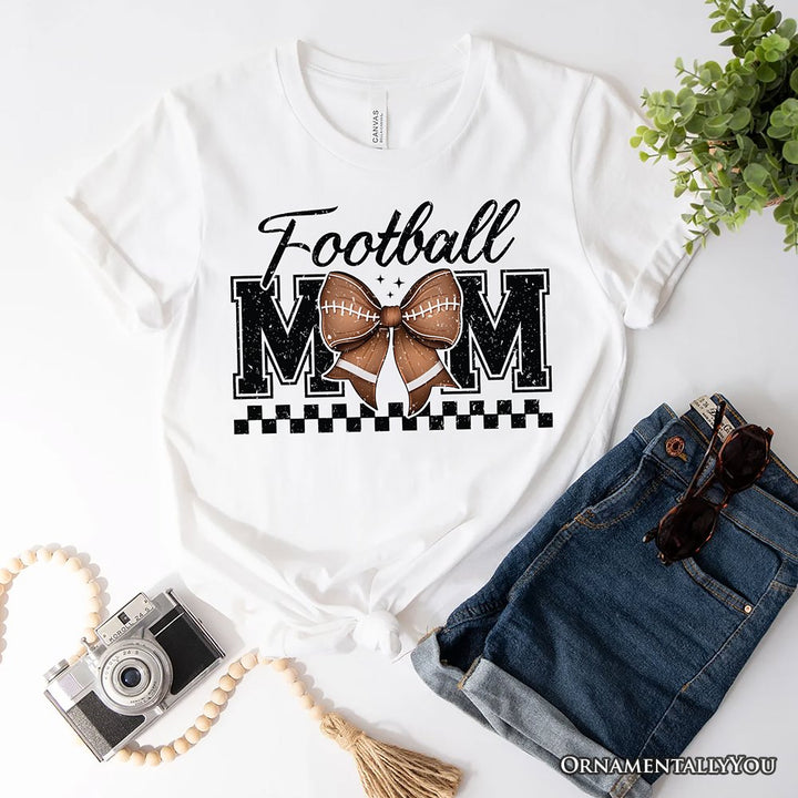 Football Mom Coquette Bow Retro T-Shirt, Stylish Game Day White Tee for Trendy and Proud Sports Mothers T-Shirts OrnamentallyYou White XS 