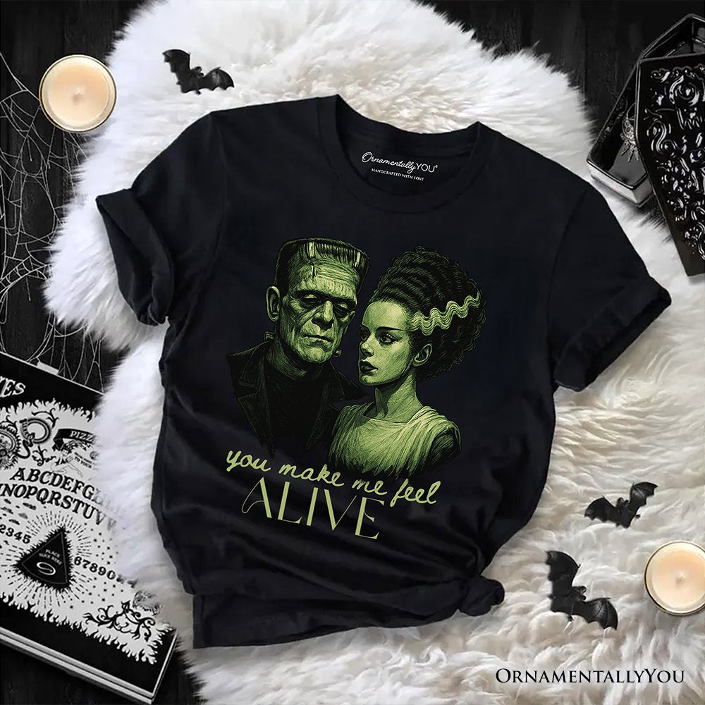 Frankenstein And Bride You Make Me Feel Alive T-Shirt, Valentine Retro Horror Couples Love Tee T-Shirts OrnamentallyYou White XS 