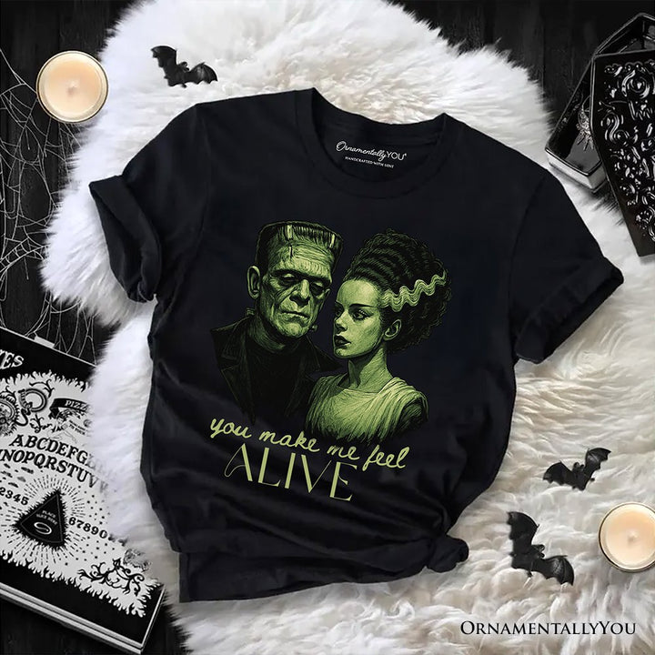 Frankenstein And Bride You Make Me Feel Alive T-Shirt, Valentine Retro Horror Couples Love Tee T-Shirts OrnamentallyYou White XS 