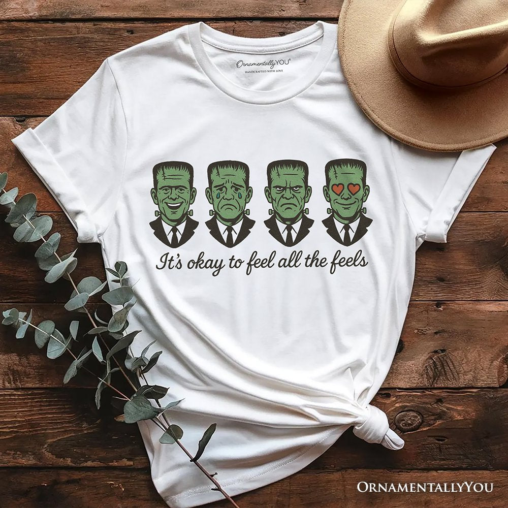 Frankenstein It’s Okay To Feel All The Feels T-Shirt, Funny Mental Health Feelings Tee T-Shirts OrnamentallyYou White XS 