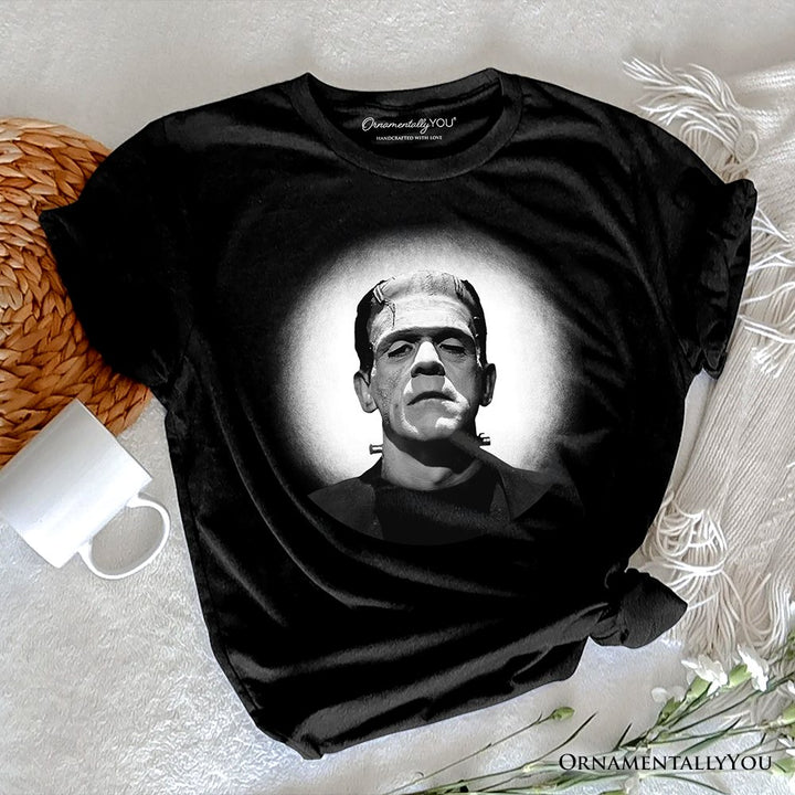 Frankenstein Spooky Portrait T-Shirt, Horror Villain Theme Halloween Tee T-Shirts OrnamentallyYou Black XS 