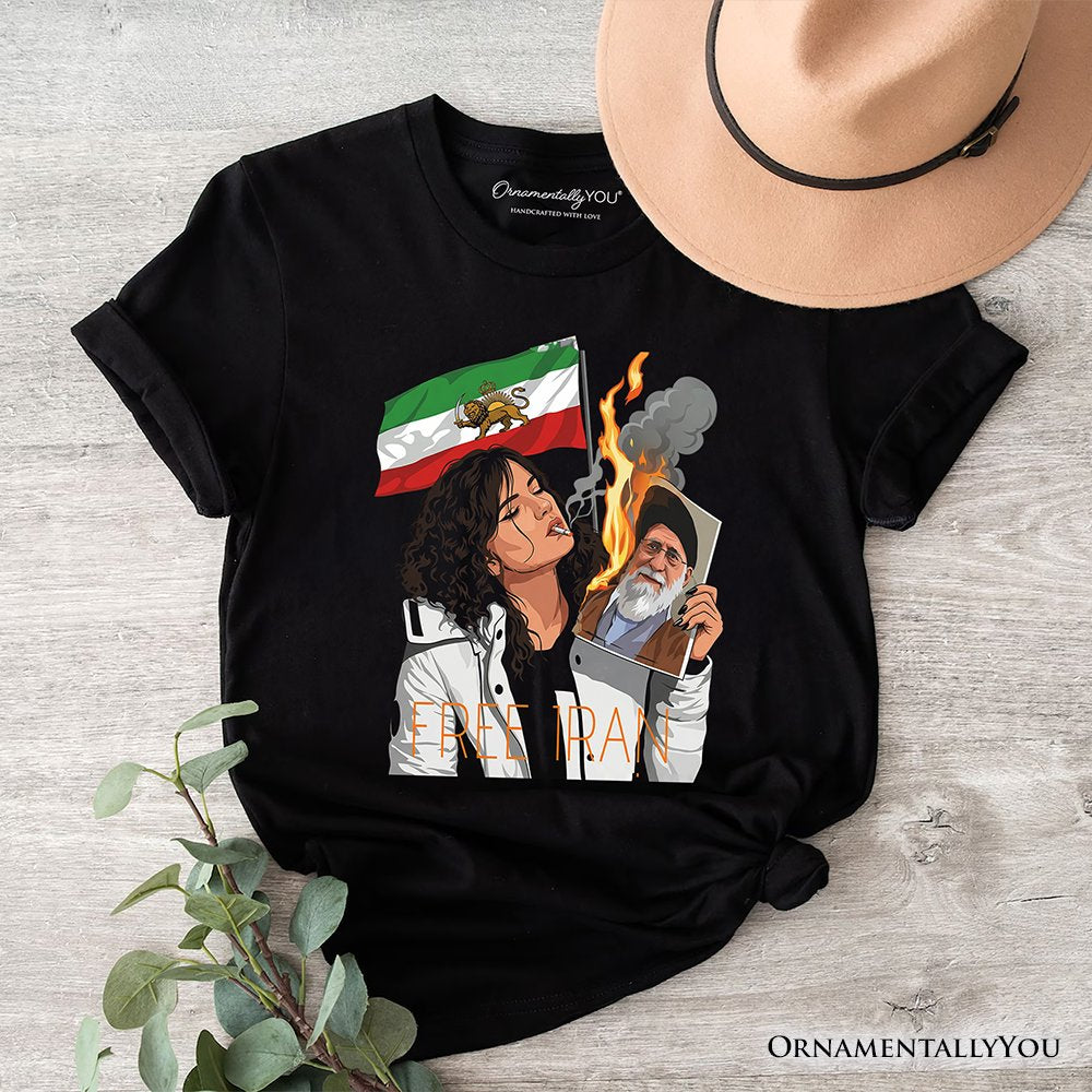 Free Iran Protest T-Shirt, Lion and Sun Flag Persian Freedom Activist Tee OrnamentallyYou Black XS 