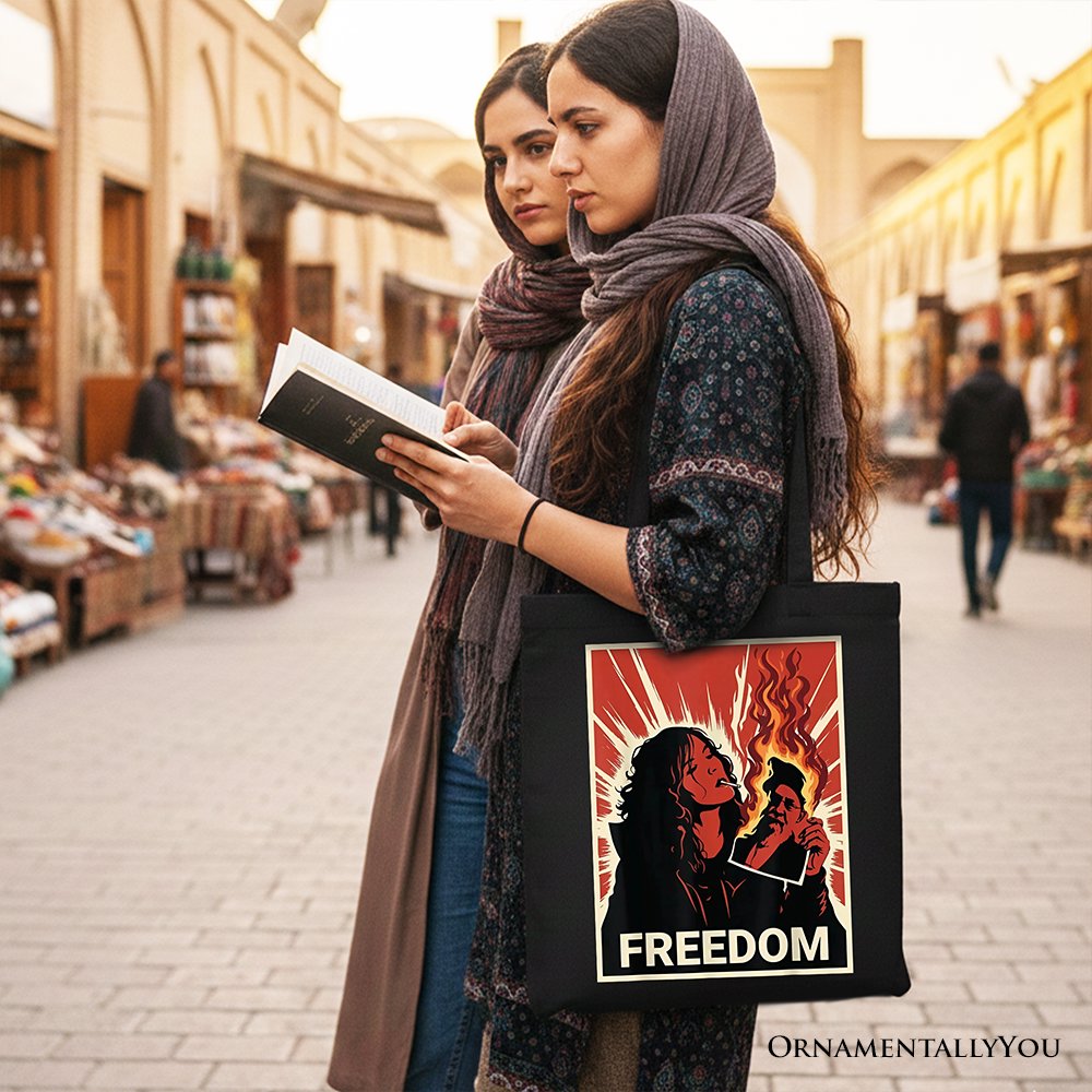 Freedom Free Iran Protest Canvas Tote Bag, Persian Revolution Activist Gift Shopper OrnamentallyYou 