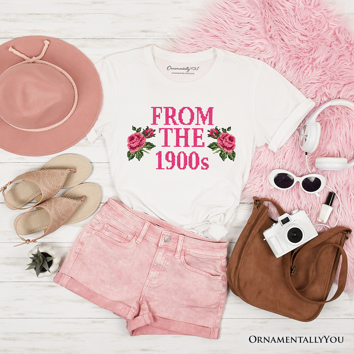 From The 1900s Floral Printed Faux Embroidery T-Shirt, Sarcastic Vintage Tee