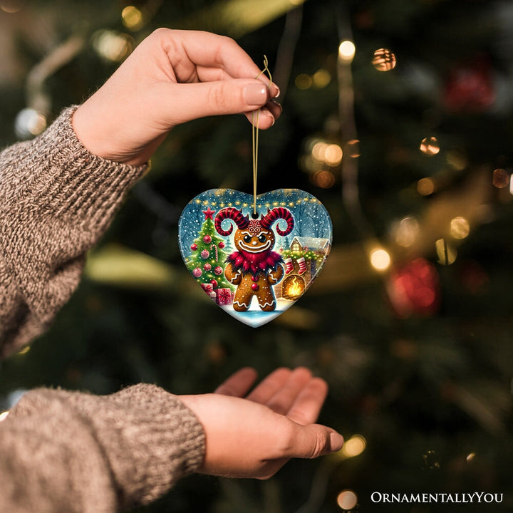 Frosted Krampus Gingerbread Man Ornament, Mischievous Christmas Gift and Decor Ceramic Ornament OrnamentallyYou 