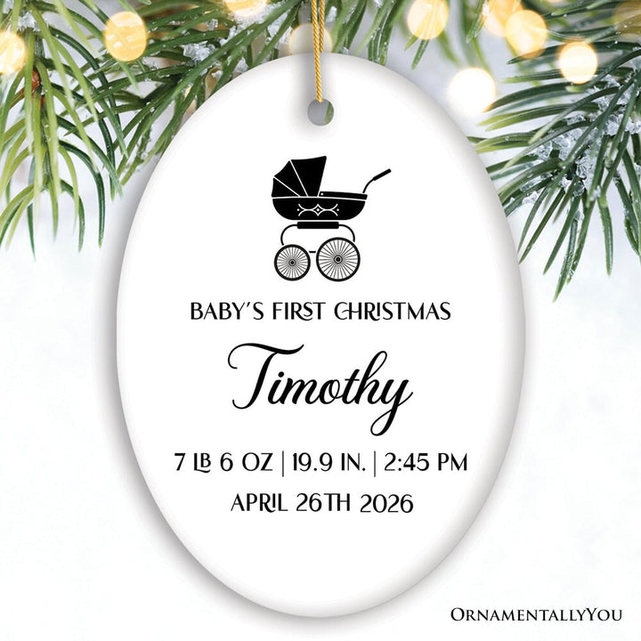 Fully Detailed Baby’s First Christmas Personalized Ornament with Weight and Birth Year Ceramic Ornament OrnamentallyYou 