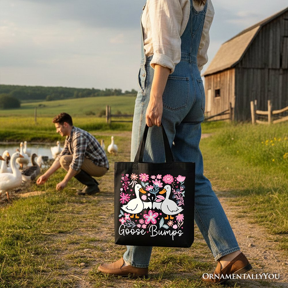 Funny Goose Bumps Floral Canvas Tote Bag, Sarcastic Goose Gift Shopper Tote Bag OrnamentallyYou 