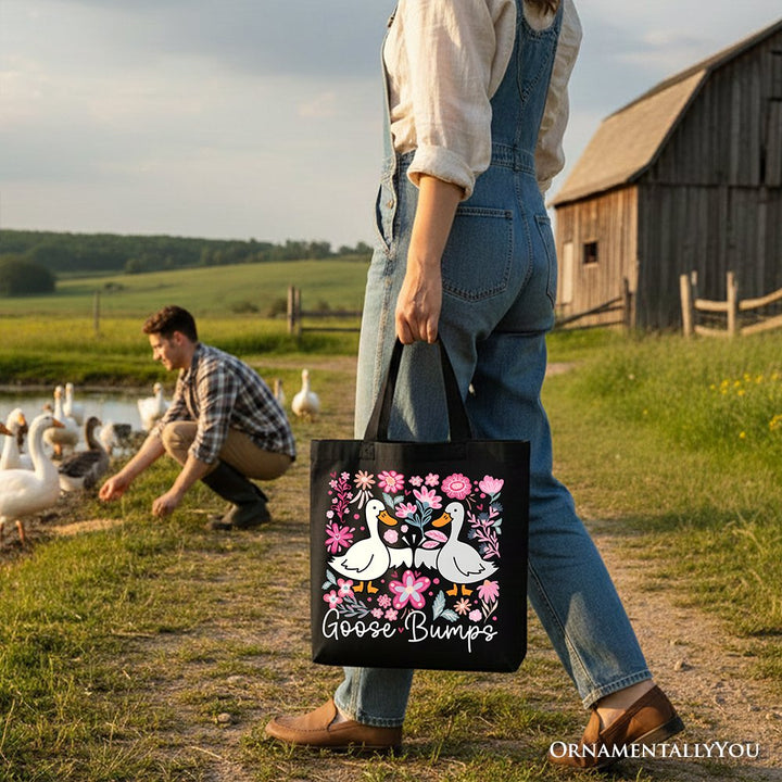 Funny Goose Bumps Floral Canvas Tote Bag, Sarcastic Goose Gift Shopper Tote Bag OrnamentallyYou 