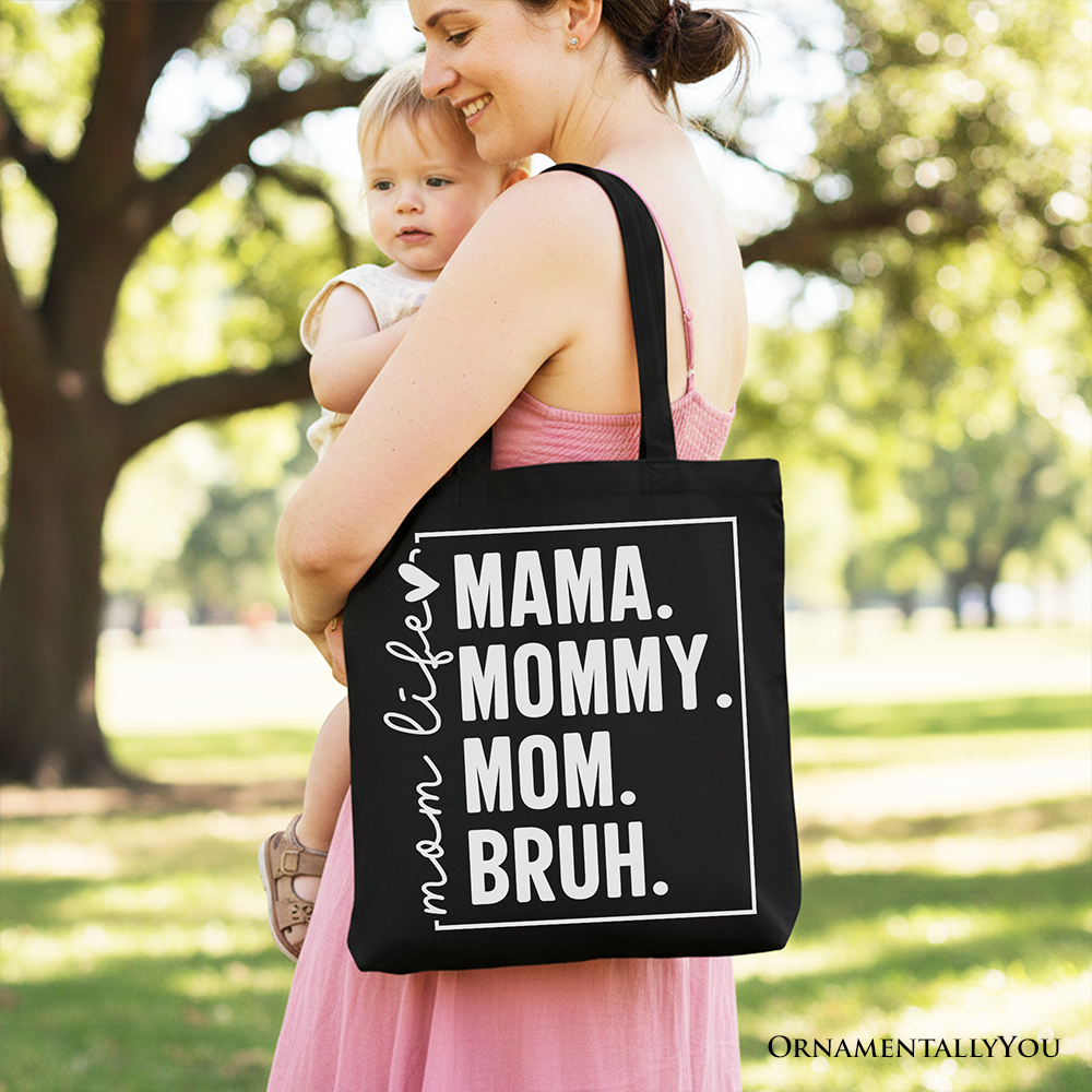 Funny Mom's Life Canvas Tote Bag, Minimalist Mama Gift Shopper for Stylish Mothers