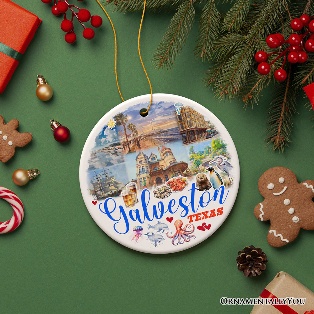 Galveston Cultural Ceramic Ornament, Texas Coastal Christmas Gift