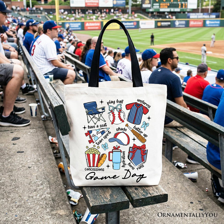 Game Day Baseball Tote Bag, Gift Shopper for Sports Fans Tote Bag OrnamentallyYou Black Handle 