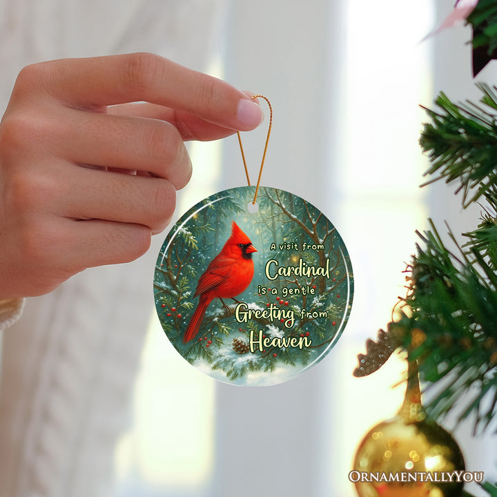 Gentle Greeting from Heaven Cardinal Ornament, Comforting Memorial Christmas Gift and Remembrance Tribute