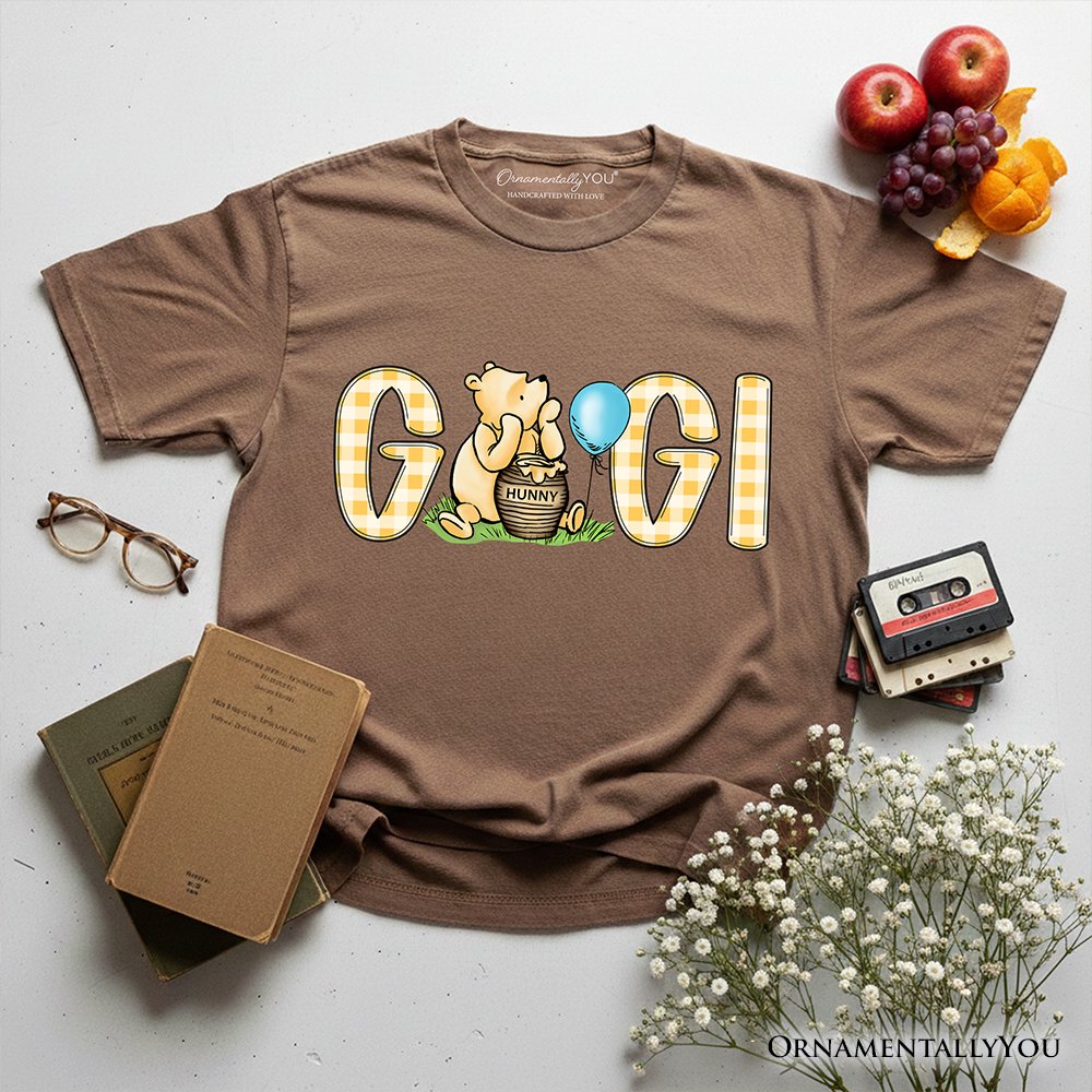Gingham Gigi Winnie-the-Pooh T-Shirt, 1926 A.A. Milne Grandma Family Tee T-Shirts OrnamentallyYou Vintage Brown XS 
