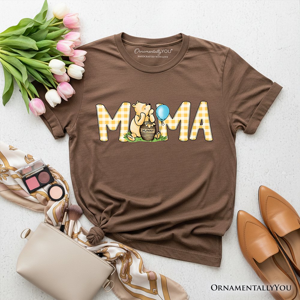 Gingham Mama Winnie-the-Pooh T-Shirt, 1926 A.A. Milne Mother Family Tee T-Shirts OrnamentallyYou Vintage Brown XS 