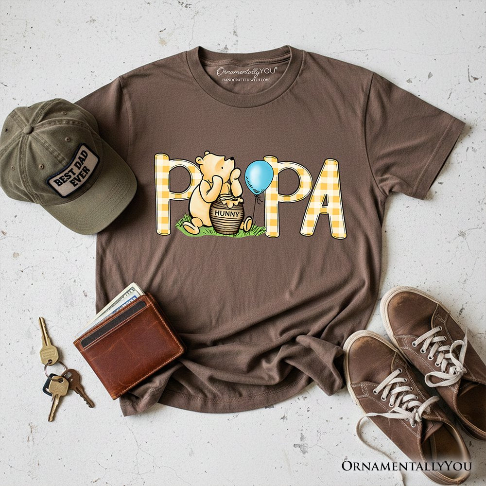 Gingham Papa Winnie-the-Pooh T-Shirt, 1926 A.A. Milne Dad Family Tee T-Shirts OrnamentallyYou Vintage Brown XS 