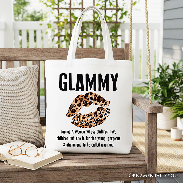 Glammy Leopard Lips Canvas Tote Bag, Coquette Gift Shopper for Stylish and Glamorous Grandmas