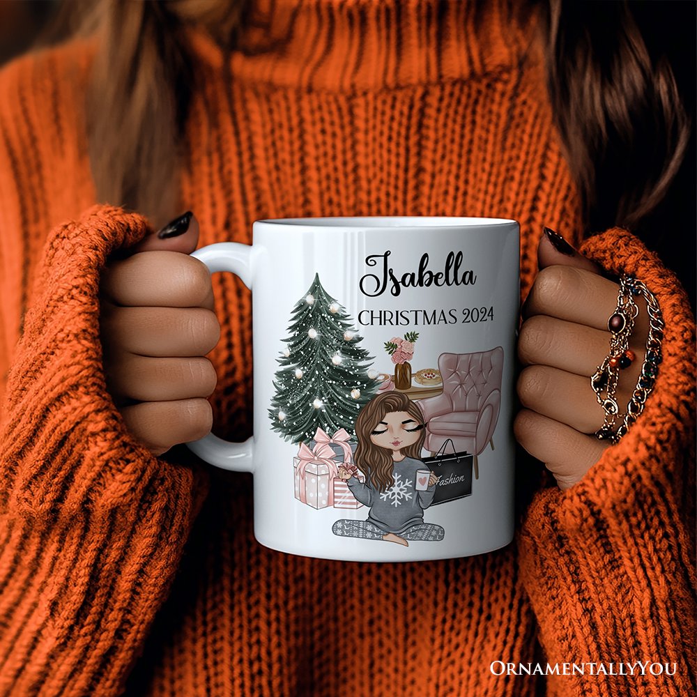 Glamorous Girl Personalized Christmas Mug, Fashionista Teenager Shopping Addict Holiday Gift Personalized Ceramic Mug OrnamentallyYou 