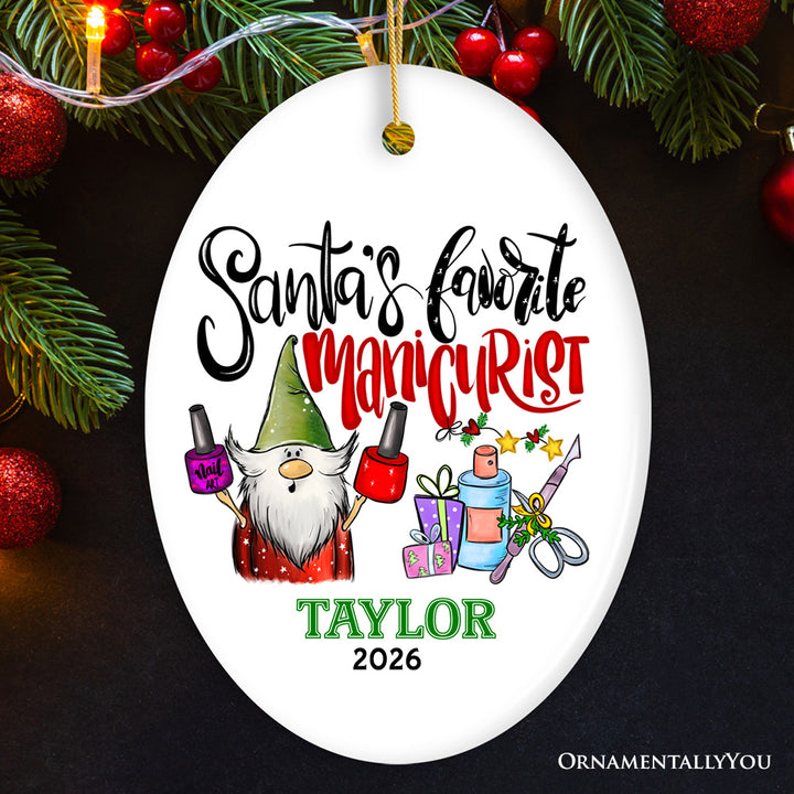 Glamorous Santa's Favorite Manicurist Nail Art Personalized Christmas Ornament, Beauty Artist Appreciation Gift