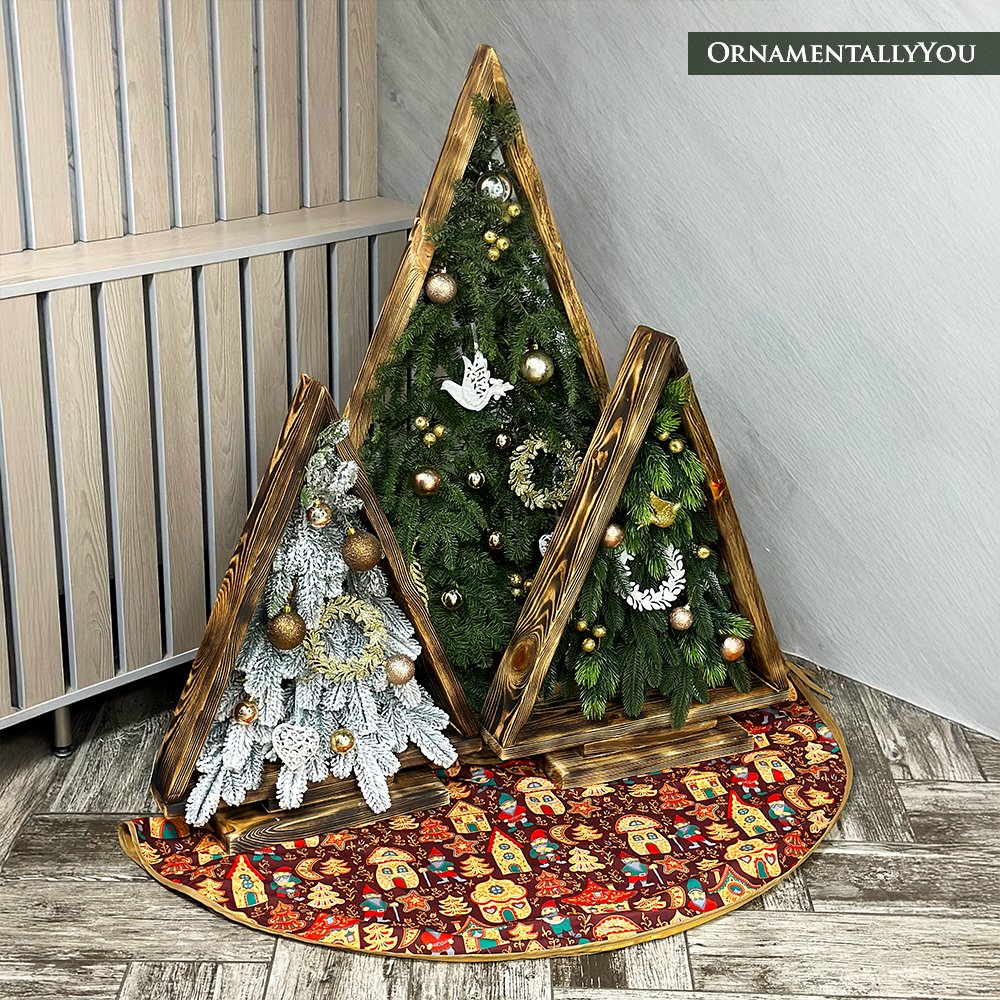 Gnome Folk Pattern Vintage Christmas Tree Skirt Tree Skirt Nantong Prince Home Fashion Co., Ltd. 60 Inches 