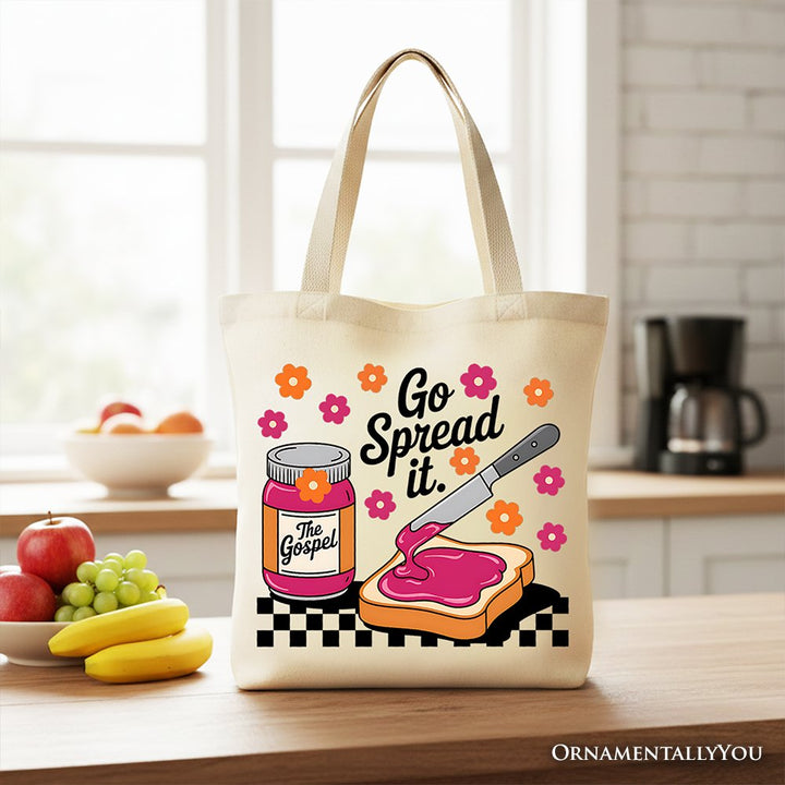Go Spread It Christian Tote Bag, Cute Gospel Jam and Toast Gift Shopper Tote Bag OrnamentallyYou Beige 
