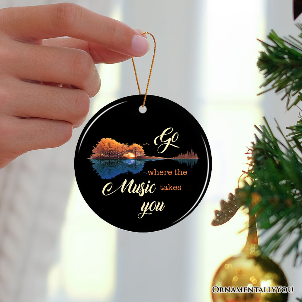 Go Where The Music Takes You Ornament, Guitar Reflection Musician Gift and Tree Decor