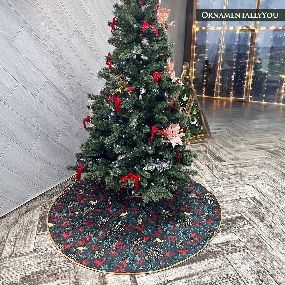 Gold and Red Deer Decoration Pattern Holiday Tree Skirt Tree Skirt Nantong Prince Home Fashion Co., Ltd. 